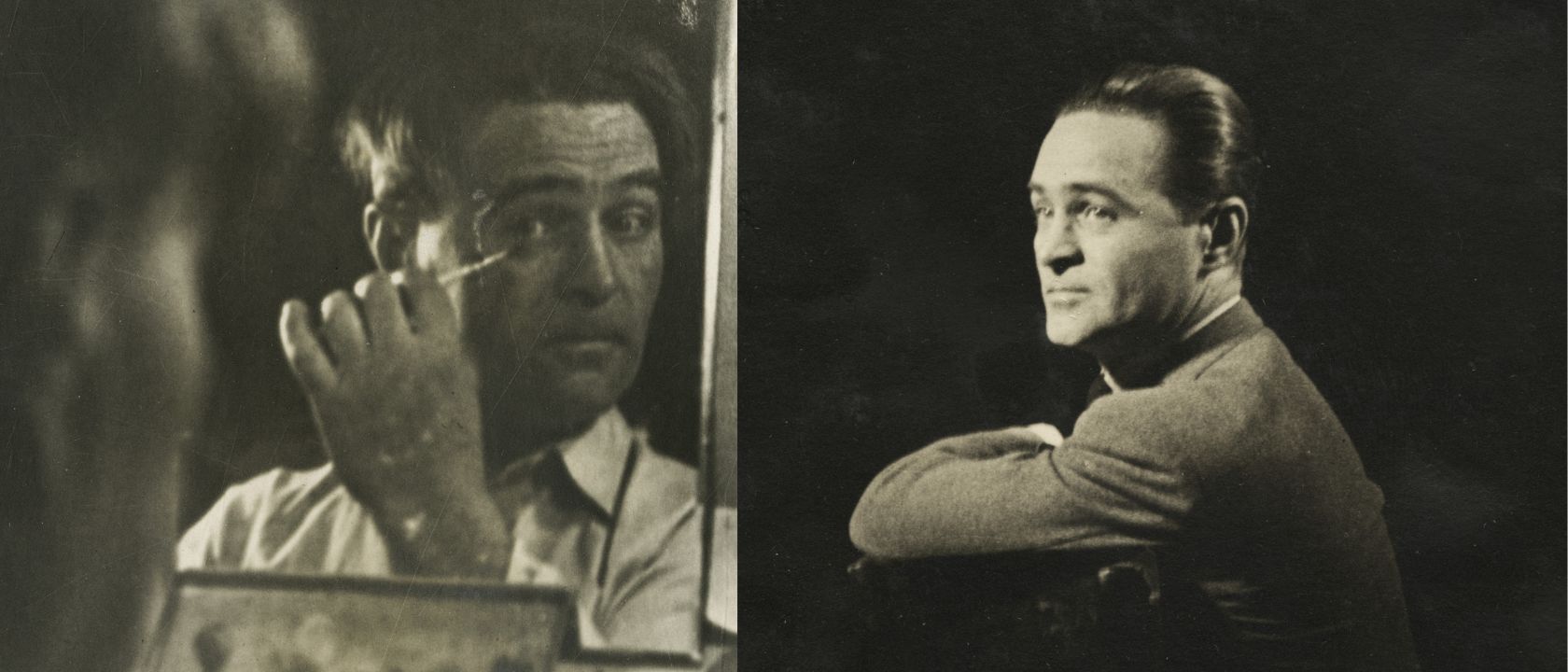 kolaż dwóch archiwalnych zdjęć, na obu przedwojenny aktor Adolf Dymsza
