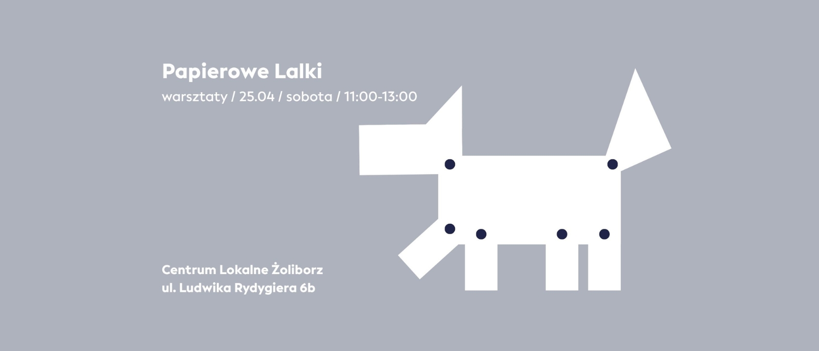 zdjęcie przedstawia grafikę wydarzenia, na szarym tle widać geometryczne kształty przypominające psa, jest napis 