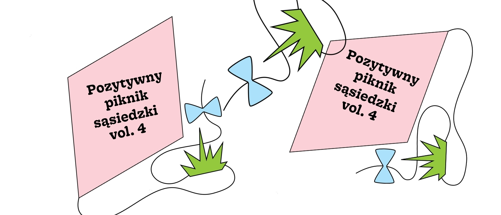grafika pozytywnego pikniku sąsiedzkiego, widać rysowane latawce
